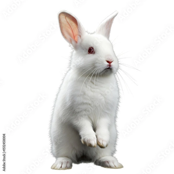 Obraz Cute White Bunny Standing Upright Isolated on Transparent Background

