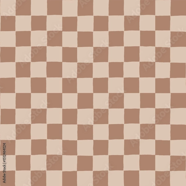 Obraz seamless repeating pattern with small ditsy hand drawn checkerboard in soft latte tan mocha mousse brown. Warm neutral checker for cosmetics, fabric, classy packaging projects, wallpaper, stationery
