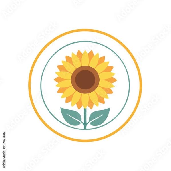 Fototapeta Single sunflower in circle design element