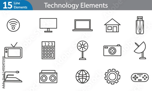 Fototapeta Technology Elements - Black Line Art Vector Illustration Set (EPS)