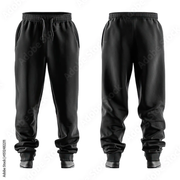Obraz Dark gray drawstring joggers,  relaxed fit.  Front and back views