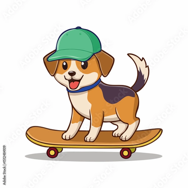 Obraz Cute Dog Skating – Funny Vector Illustration