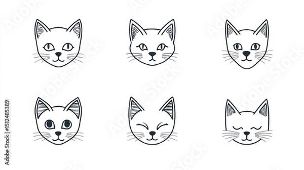 Fototapeta Cute cartoon cat faces in a grid pattern
