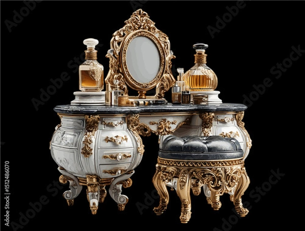 Fototapeta Luxury Vintage Vanity Table Vector with Mirror and Bottles