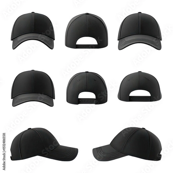 Obraz Variety of dark gray baseball caps, different angles