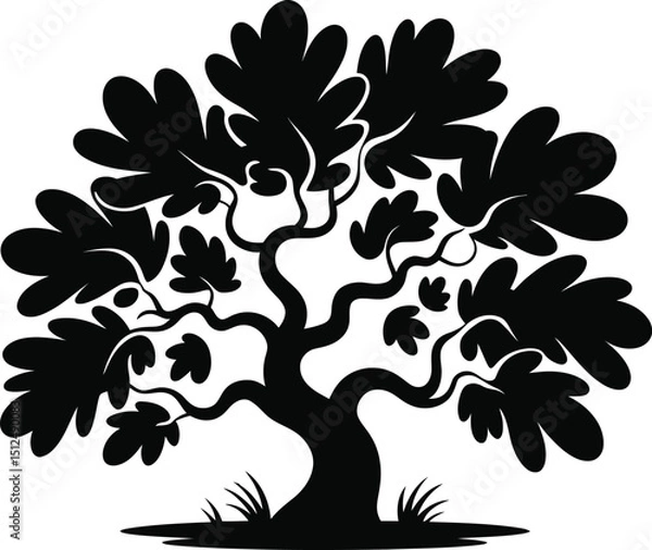 Fototapeta Vector tree silhouette with abstract leaves nature illustration design pattern and floral elements