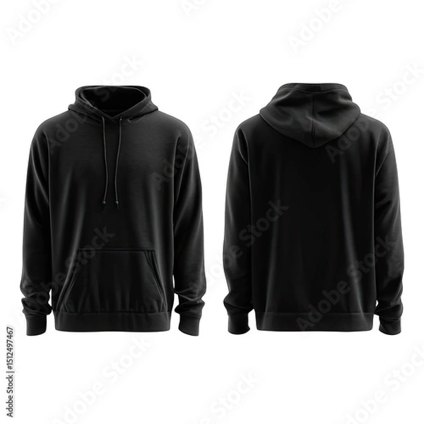 Obraz Black hoodie, front and back views.  Detailed, blank design