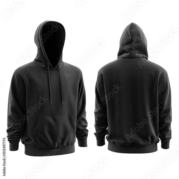 Obraz Plain black hoodie, front and back views