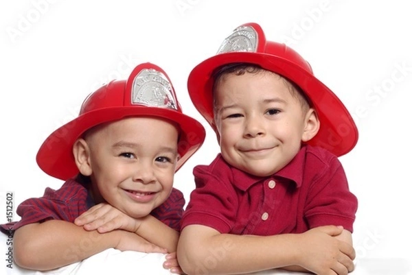 Obraz boys wearing firefighter hats