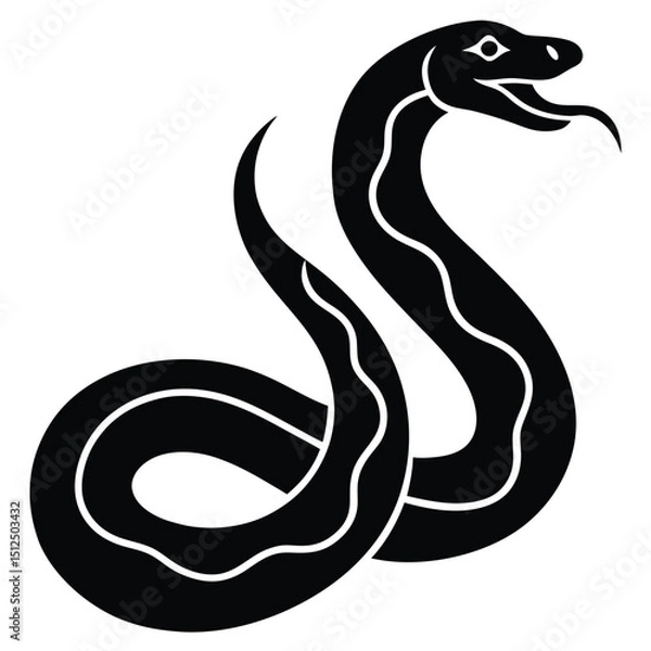 Obraz Cobra snake silhouette vector art illustration black, snake graphic icon snake black silhouette isolate vector, Coiled snake silhouette vector illustration of a cartoon of a snake vector illustration.