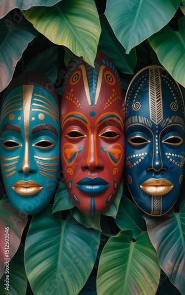 Fototapeta Vibrant Tribal African Patterns and Masks generative ai