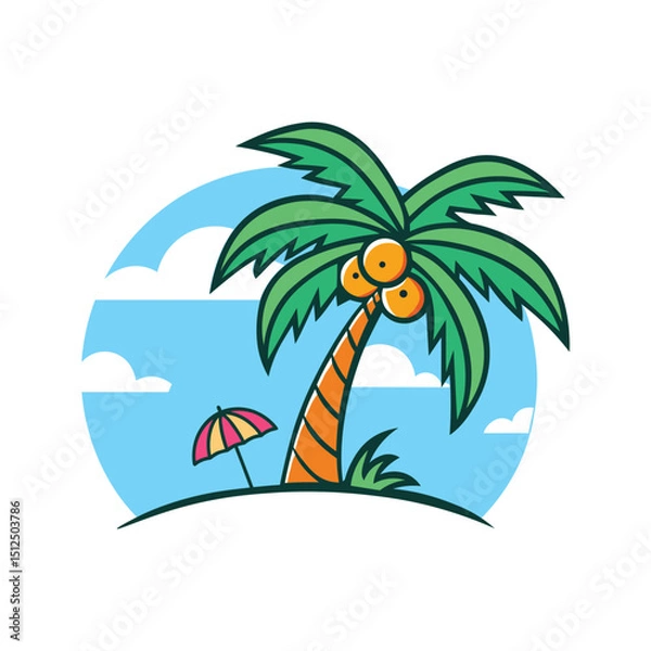 Obraz Coconut Tree and Palm on Tropical Beach Logo Design. EPS 10