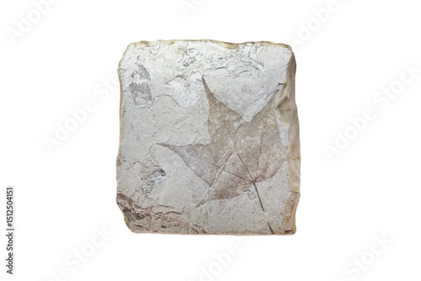 Obraz Acer subpictum leaf fossil plant on sedimentary rock slab isolated on white background. 