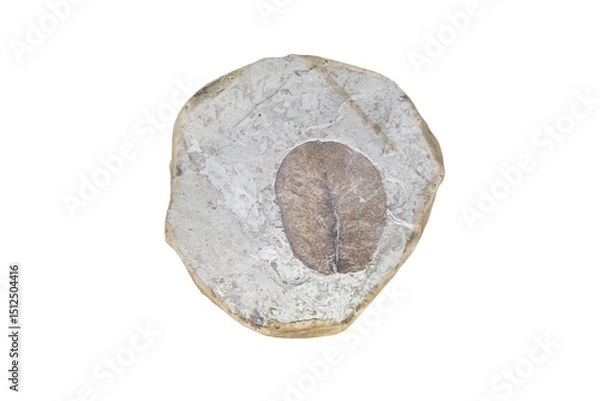 Obraz Koelreuteria integrifolia leaf fossil plant on sedimentary rock slab isolated on white background.