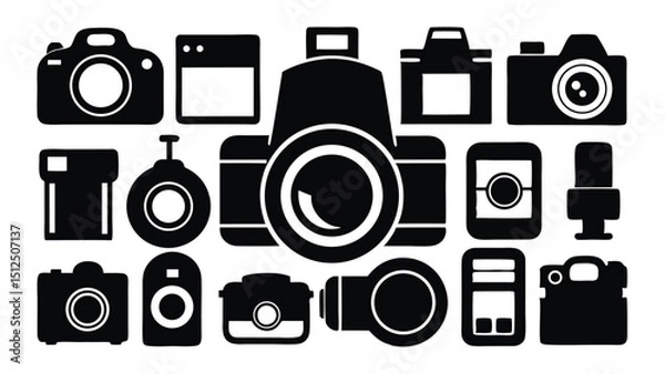 Fototapeta minimal silhouette icons of cameras and lenses