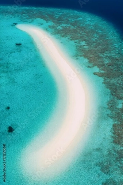 Fototapeta Serene Sandbar in the Ocean: An aerial shot captures a serene sandbar embraced by a turquoise ocean, creating a breathtaking display of natural beauty and coastal wonder.