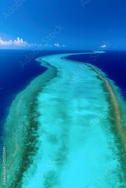 Fototapeta Coral Reef in Ocean: An expansive coral reef teeming with life stretches across the crystal-clear waters, revealing an underwater paradise under a bright sky. 