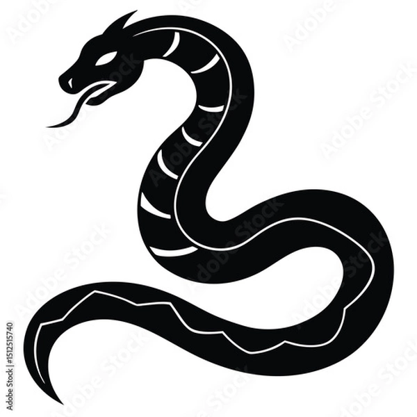 Fototapeta Cobra snake silhouette vector art illustration black, snake graphic icon snake black silhouette isolate vector, Coiled snake silhouette vector illustration of a cartoon of a snake vector illustration.