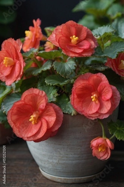 Obraz Begonia bright flowering in a pot, close-up, professional photo, stock photo