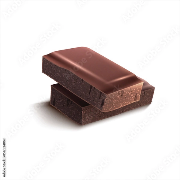 Obraz Two pieces of chocolate bar isolated on white background