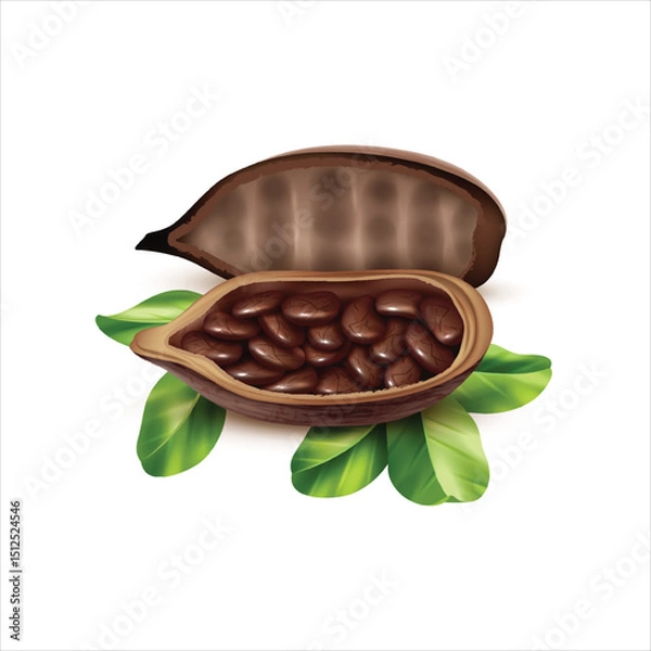 Obraz Freshly harvested whole cocoa fruit isolated on white background