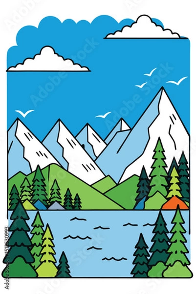 Obraz winter landscape with trees and mountains dessin shape