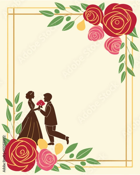 Obraz wedding invitation card with roses beige background simple style