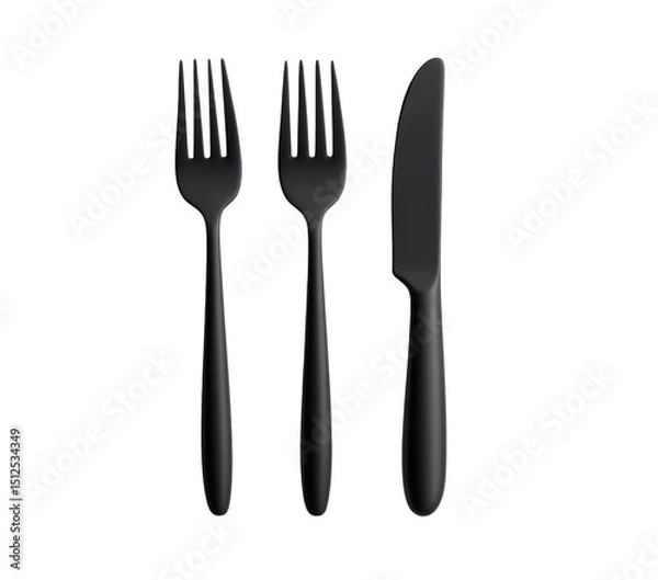 Fototapeta Sleek black spoon fork knife set for modern dining experience and stylish table arrangements