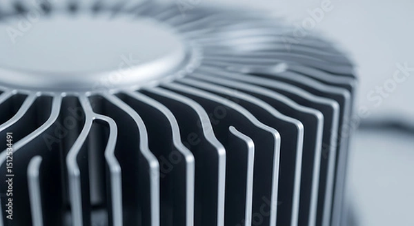 Fototapeta Close-up view of a modern cooling fan with intricate metal design and details