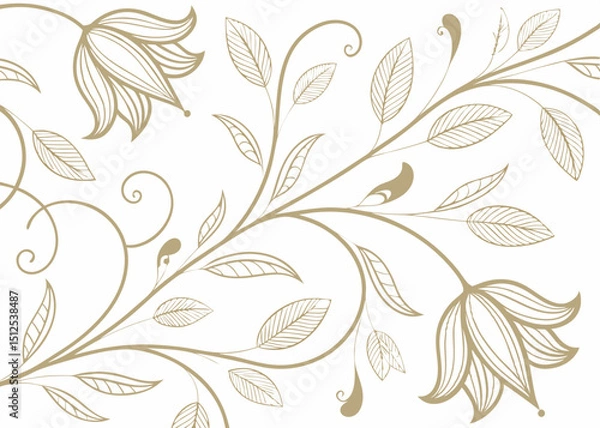 Fototapeta Gatsby-inspired background with botanical elegance. Art deco leaf vector with vintage baroque pattern. Hand drawn wavy floral wallpaper. Luxury jungle style design.

