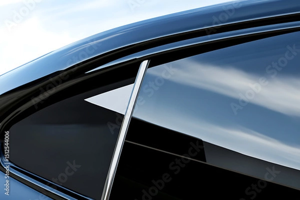 Fototapeta Detail of a modern car design highlighting the sleek lines and reflective surfaces, showcasing automotive aesthetics and contemporary vehicle elements.