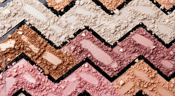 Fototapeta Colorful arrangement of cosmetic powders in chevron pattern on black surface