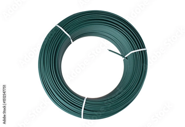 Obraz A coil of green PVC coated wire. Isolated on a white background.