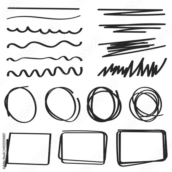 Obraz Hand-Drawn Scribble Design Elements – Doodle Shapes, Lines, Circles, and Frames Collection