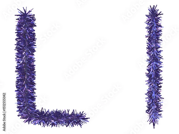 Fototapeta Shiny purple tinsel in letter L. 3d rendering.	