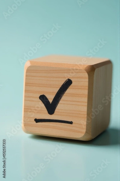 Fototapeta A wooden block featuring a tick mark