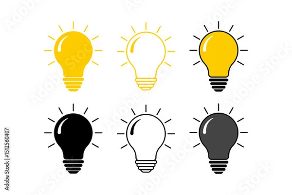 Fototapeta Light Bulb Icon Set – Flat Vector Idea and Creativity Symbols in Multiple Styles