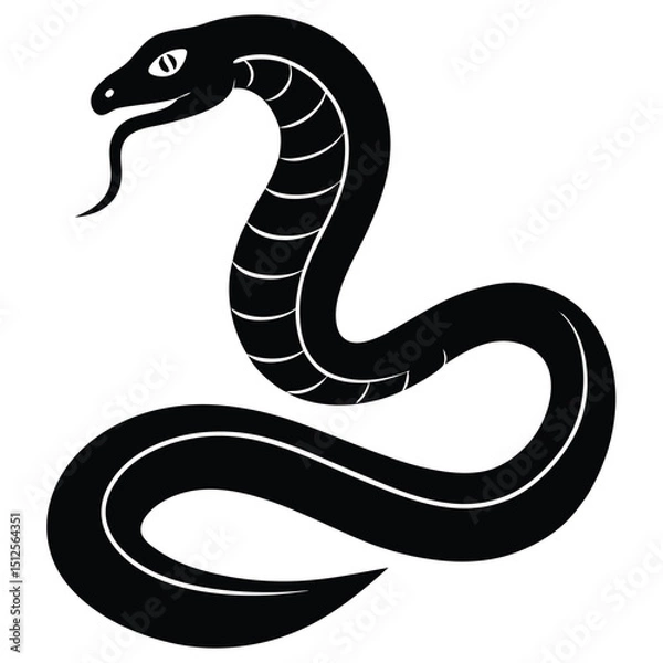 Fototapeta Cobra snake silhouette vector art illustration black, snake graphic icon snake black silhouette isolate vector, Coiled snake silhouette vector illustration of a cartoon of a snake vector illustration.