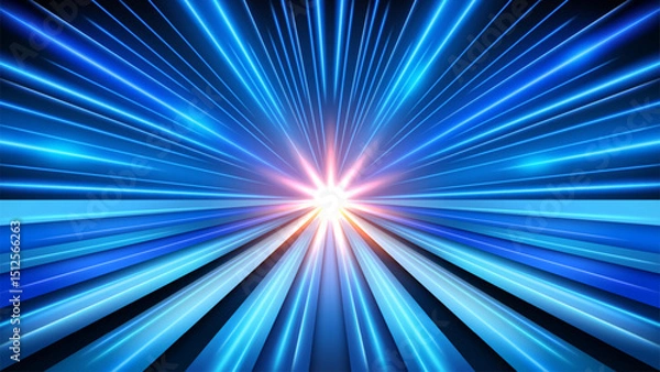 Obraz Blue Light Trails, Perspective Long Time Exposure Motion Blur Effect, Vector Illustration