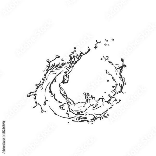 Fototapeta Black and white sketch of a wave drawn by hand. The material is not AI