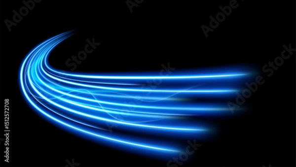 Obraz Blue Motion Light Trails, Long Time Exposure Motion Blur Effect, Vector Illustration
