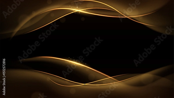 Obraz Abstract Gold Wave on Dark Background with Lighting Effect and Sparks, Vector Illustration