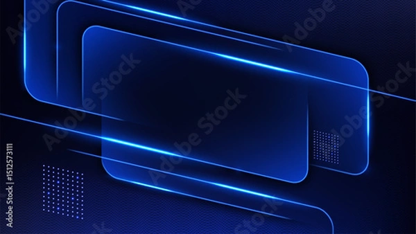 Obraz Abstract Blue Lines Frame Template on Dark Background, Vector Illustration