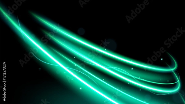 Obraz Abstract Blue Green Wave on Dark Background with Lighting Effect and Sparkle, Vector Illustration