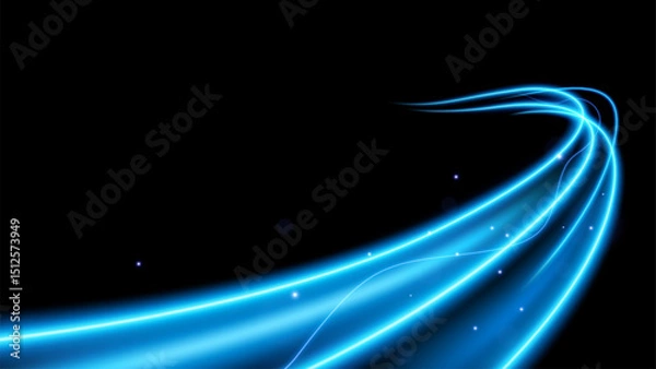 Obraz Abstract Blue Wave on Dark Background with Lighting Effect and Sparkle, Vector Illustration