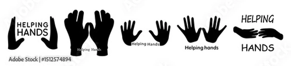 Obraz Silhouettes of hands in diverse shapes and sizes with the words helping hands