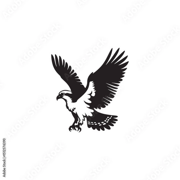 Fototapeta **"Powerful Osprey Vector Silhouette: Majestic Bird of Prey Design Featuring Outstretched Wings, Sharp Talons, and Focused Gaze in Clean, Minimalist Style for Crafts and Digital Art"**
