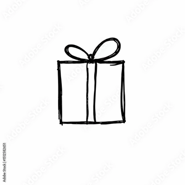 Fototapeta Hand drawn gift box silhouette isolated on white background