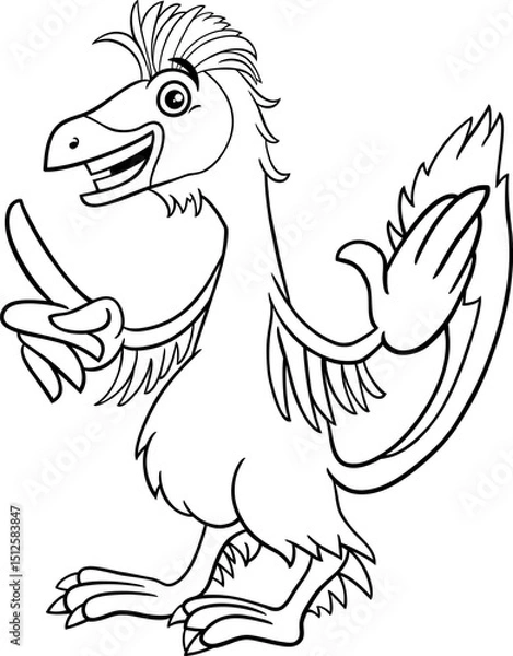 Obraz cartoon Caudipteryx or feathered dinosaur character coloring page