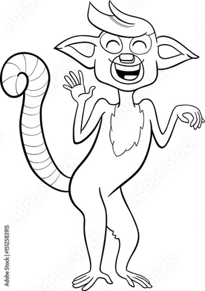 Obraz happy cartoon lemur primate animal character coloring page